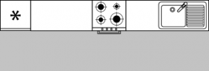 2D-Plan einer I-förmigen Küche