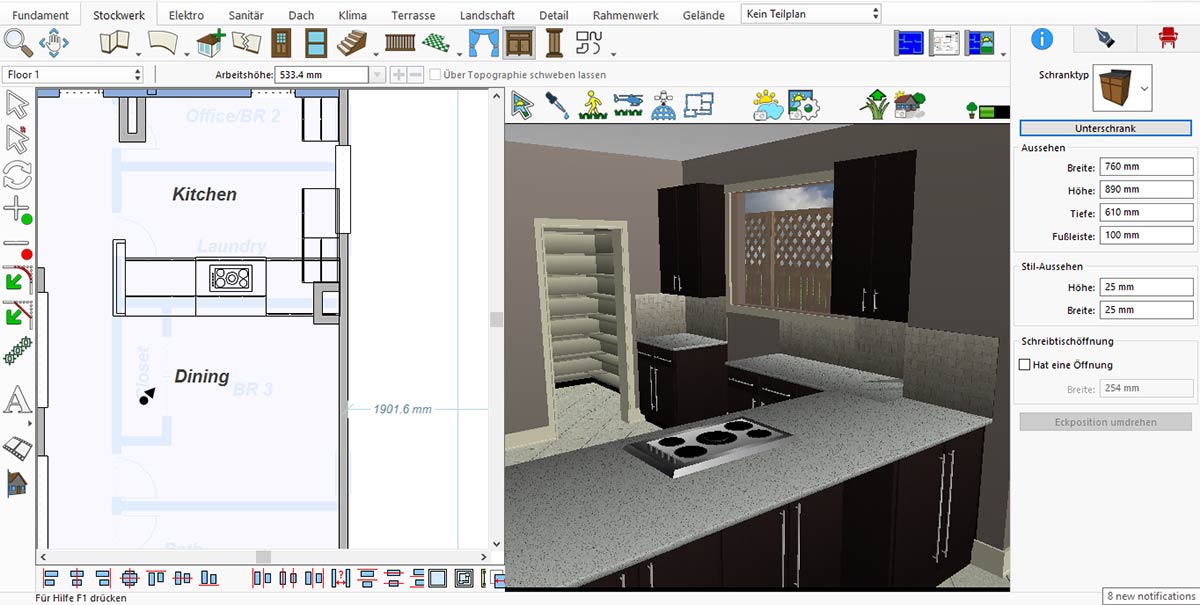 Empty basic kitchen layout before adding appliances and accessories