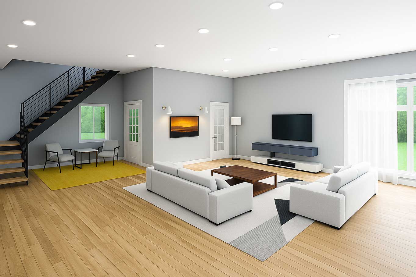 Salon après rénovation complète – meublé et décoré