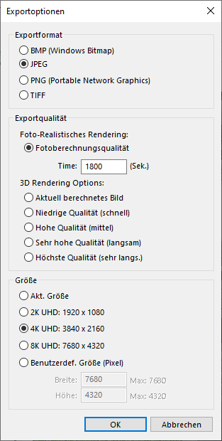8K Export Schritt 4 - Exportoptionen Fenster