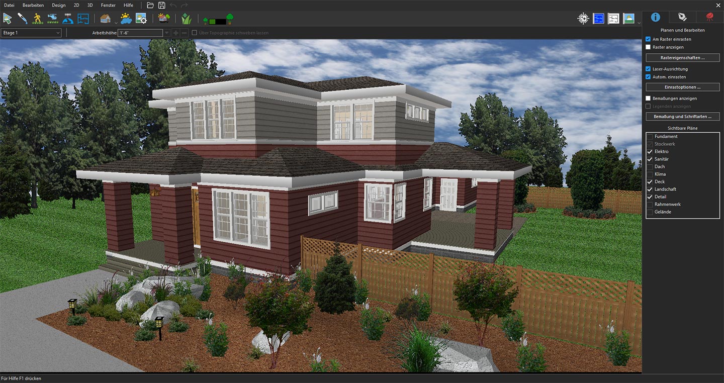 3D-Ansicht der Home-Design-Anwendung für das Referenz-Rendering vorbereitet