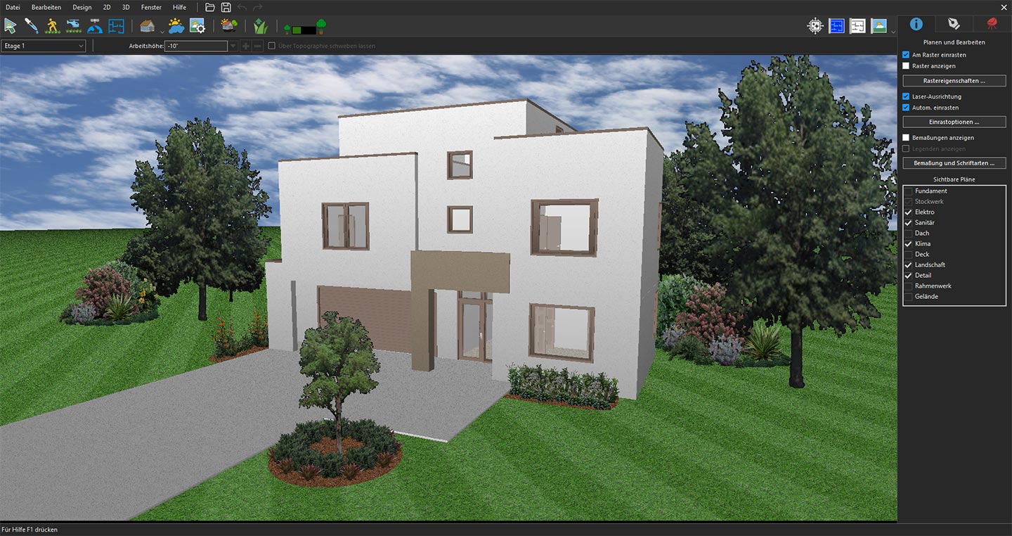 3D-Ansicht mit Fokus auf die Hausfassade
