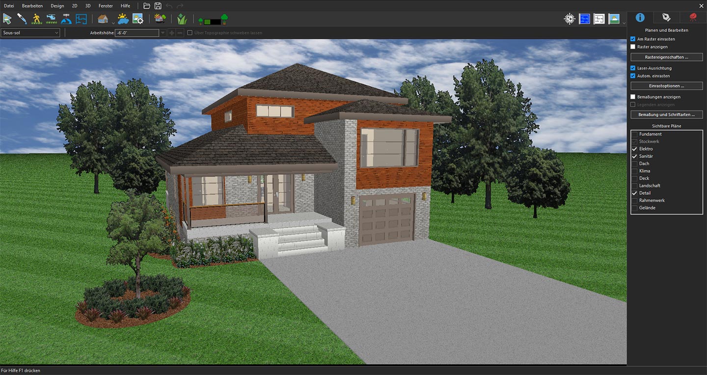 3D-Ansicht der Home-Design-Anwendung für das Referenz-Rendering vorbereitet