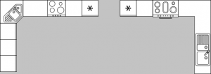 2D-Plan einer L-förmigen Küche