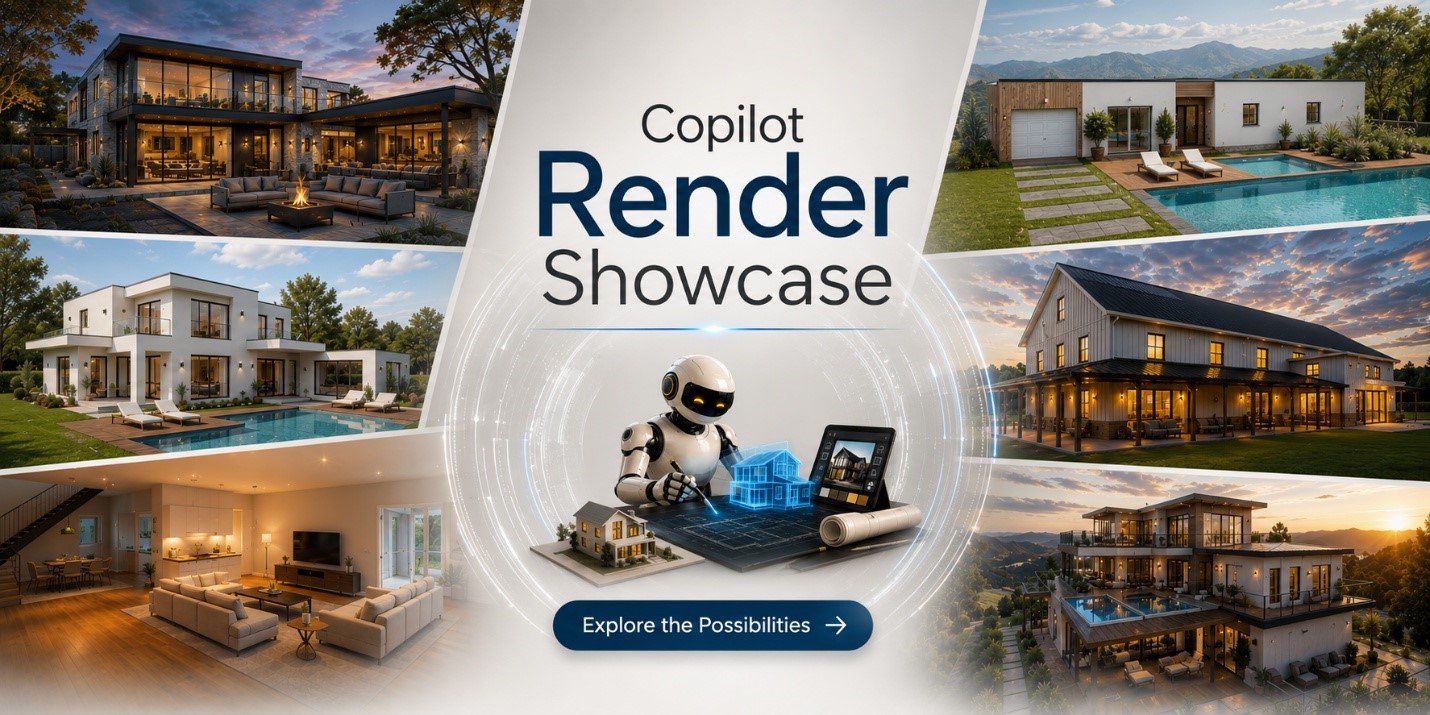 Banner zum Copilot Render-Showcase mit Beispiel-Renderings