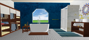 3D-Ansicht eines 16 m2 großen Badezimmers 
