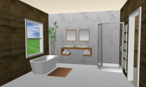 3D-Ansicht eines 9 m2 großen Badezimmers 